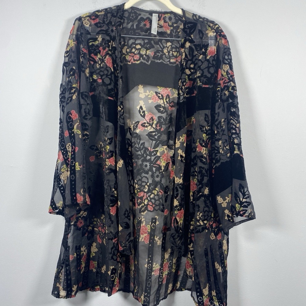 Black Floral Velvet Burnout Kimono Sheer Dark Fairy Whimsigoth Boho One Size